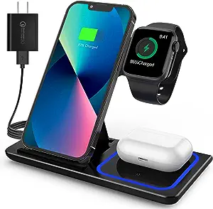 Wireless Charger, 3 in 1 Fast Wireless Charging Station martall.pk