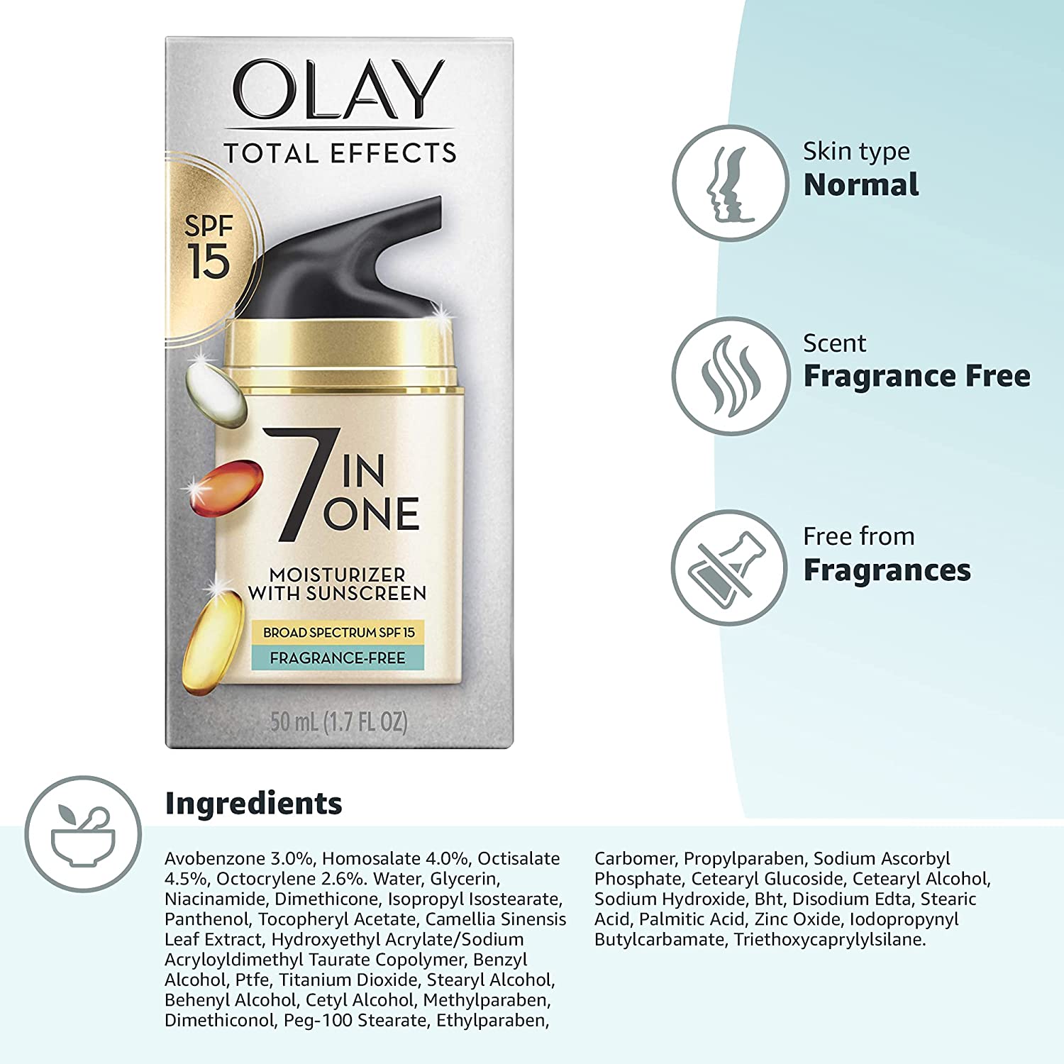 Olay Total Effects, 7 in 1, Fragrance Free, 1.7 oz...